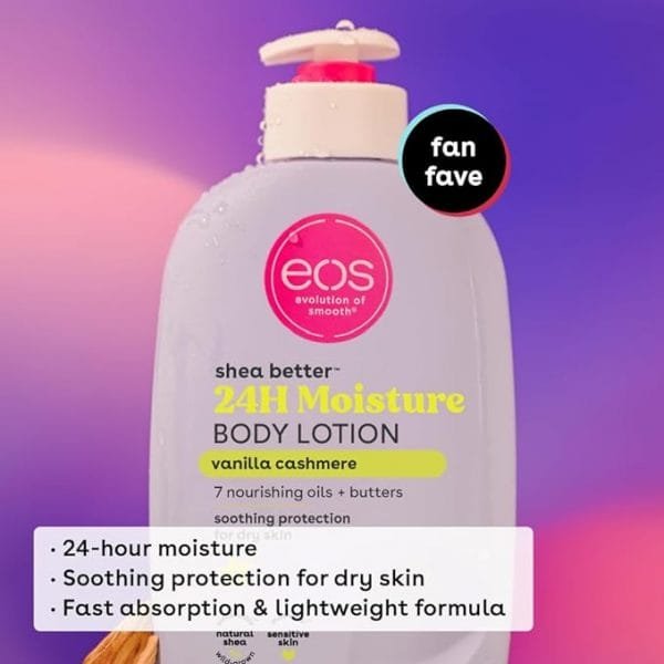 eos Shea Better Body Lotion- Vanilla Cashmere, 24-Hour Moisture Skin Care, Lightweight & Non-Greasy, Made with Natural Shea, Vegan, 16 fl oz - Image 3