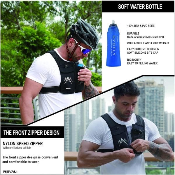 REVALI Running Vest, USA Original Patent, Zip Reflective Running Vests with 500ml Hydration Bottle, Adjustable Waistband & Breathable Material, Chest Pack Gear Phone Holder for Running, Men & Women - Image 8