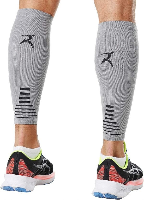 Rymora Leg Compression Sleeve, Calf Support Sleeves Legs Pain Relief for Men and Women, Comfortable and Secure Footless Socks for Fitness, Running, and Shin Splints – Grey, Small (One Pair)