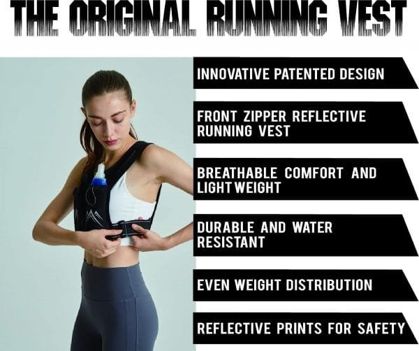 REVALI Running Vest, USA Original Patent, Zip Reflective Running Vests with 500ml Hydration Bottle, Adjustable Waistband & Breathable Material, Chest Pack Gear Phone Holder for Running, Men & Women - Image 5