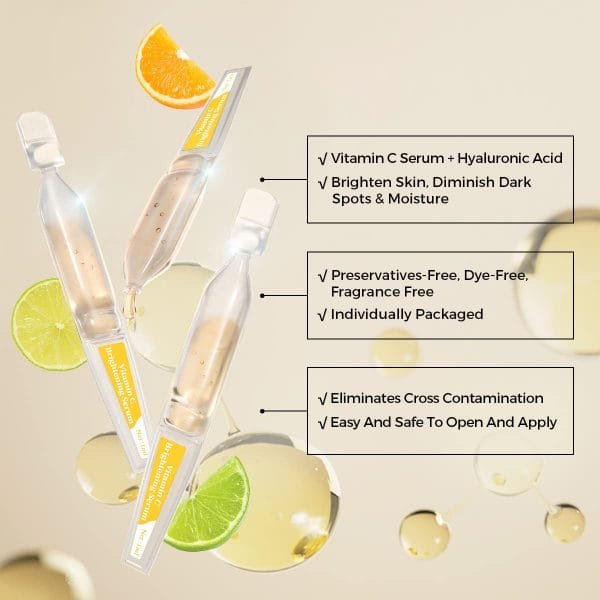 BACHERI Vitamin C Serum for Face with Hyaluronic Acid, Glutathione, Aloe Vera, Hydrating & Brightening Serum, Dark Spot Remover, Anti Aging Facial Serum, 30 Ampoules - Image 2