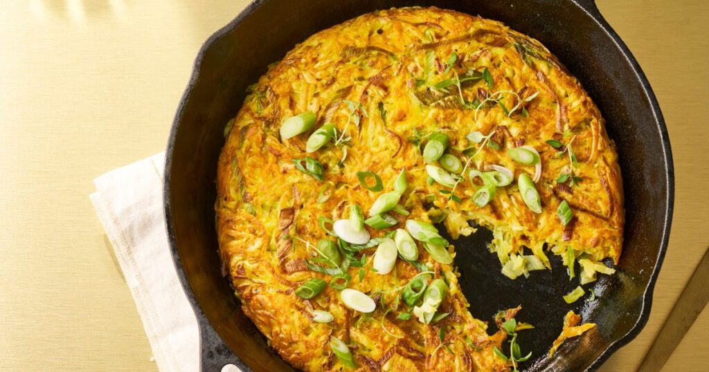 Leek, parsnip and carrot frying pan rosti