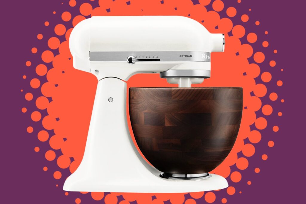 New KitchenAid Mixer Blends Neutral Tones with Natural Wood