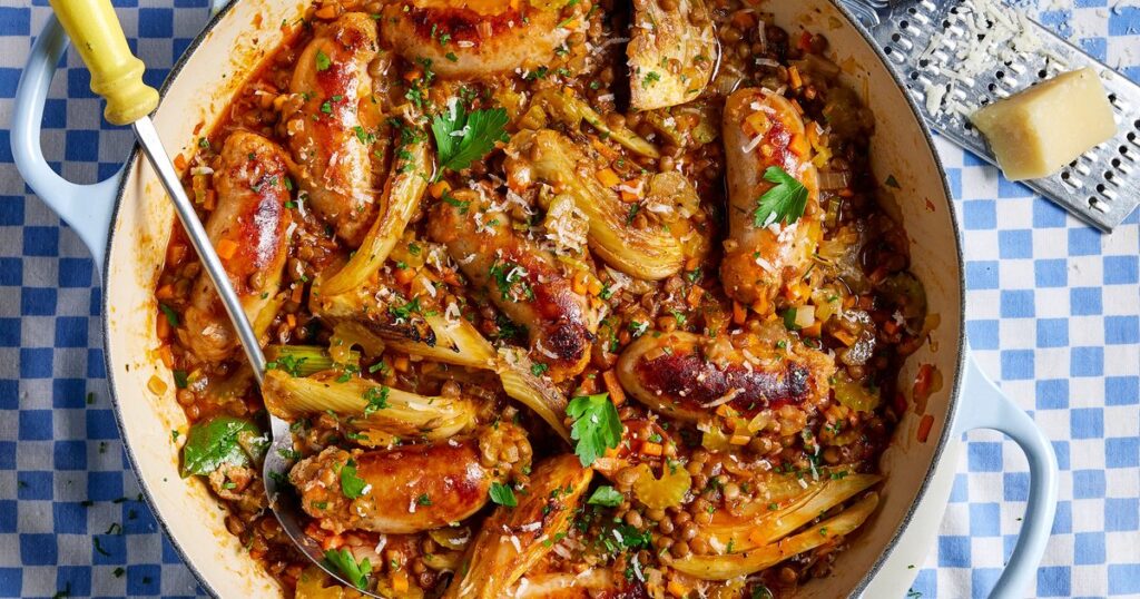 Sausages with lentils & fennel