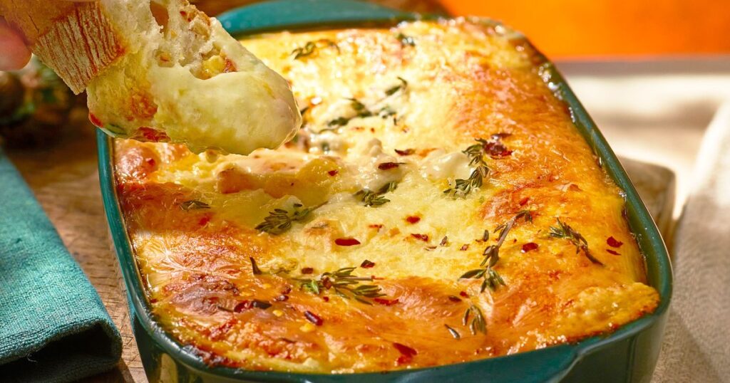 Melty chilli cheese & thyme fondue dip recipe