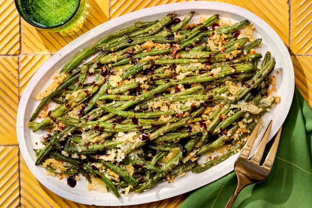 Smashed Green Beans with Parmesan & Balsamic