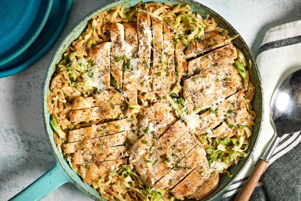 High-Protein Lemon Chicken Orzo with Cabbage