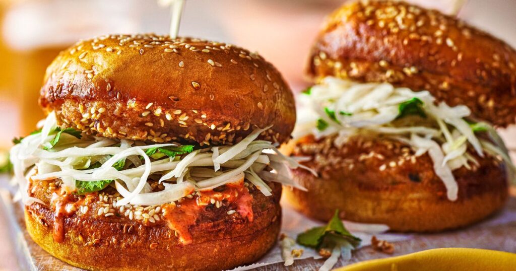 Prawn toast burgers recipe | Good Food Prawn toast burgers recipe | Good Food