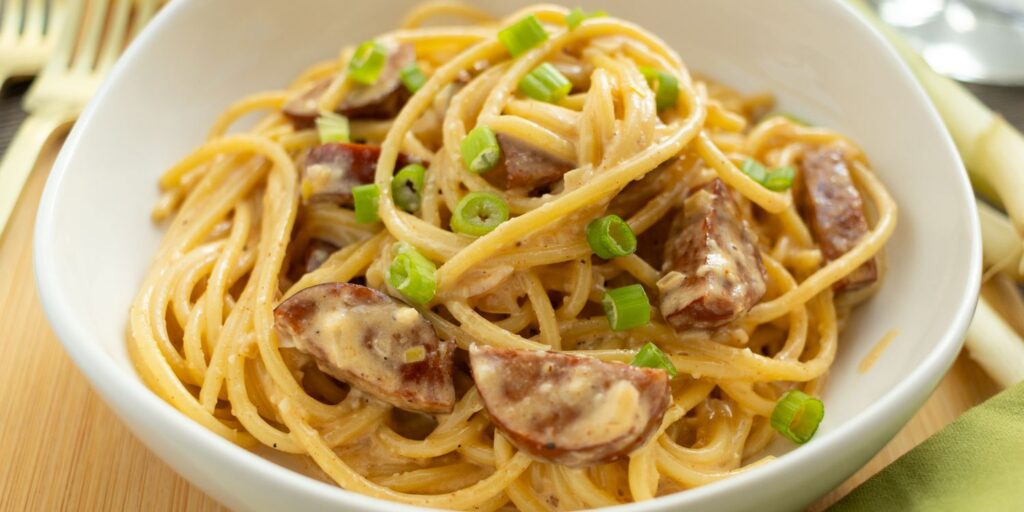 Creamy Cajun Sausage Spaghetti Recipe Creamy Cajun Sausage Spaghetti Recipe