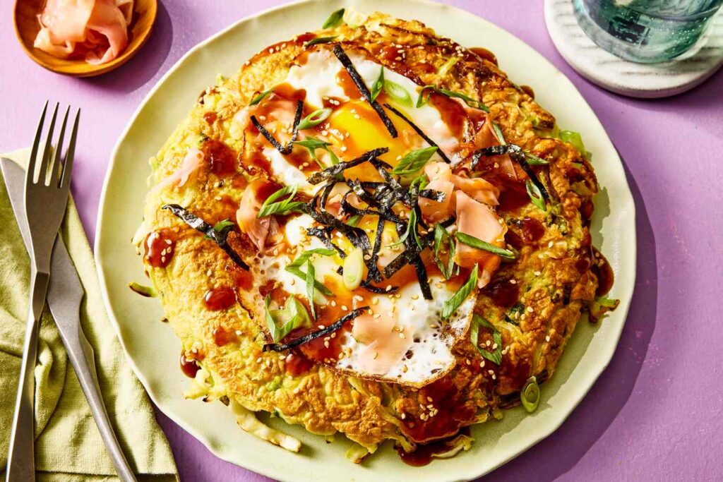 Okonomiyaki with Fried Egg Okonomiyaki with Fried Egg