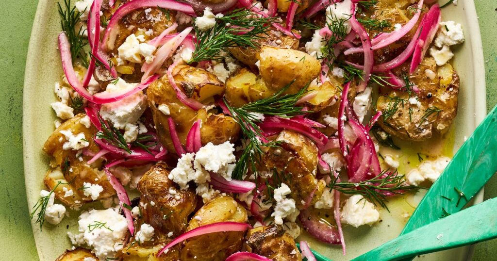 This smashed potato and feta platter is the ultimate spring entertaining recipe This smashed potato and feta platter is the ultimate spring entertaining recipe